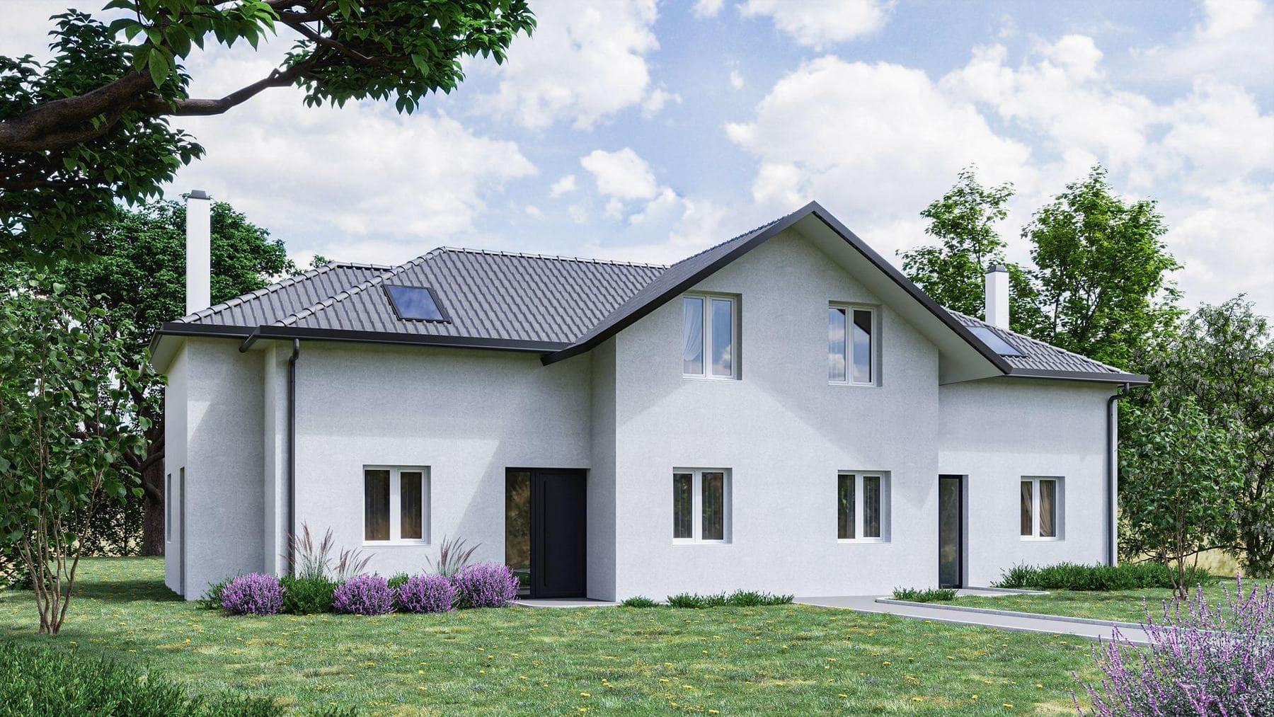 Visualisierung des Doppelhauses in der Korngasse, Gänserndorf-Süd – Straßenansicht